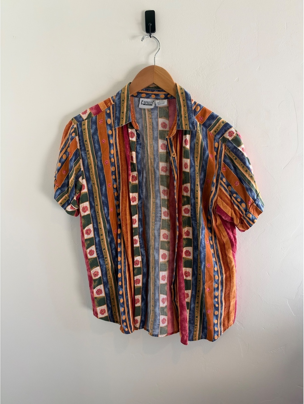 Vintage Capacity Petites 90s Rayon Button Up Shirt PM Colorful Striped Floral